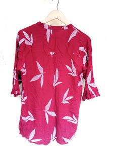 Designer Leaf Printed Maroon Kurti Tunic (Women)