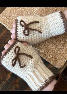 Crochet Fingerless Gloves with Bow