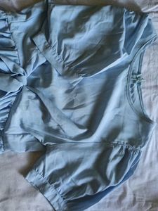 Cute Blue Tie-Waist Top