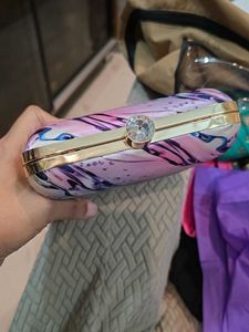 Purple Satin Hand Clutch With Sling