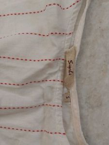 White &amp; Red Cotton Kurta Set