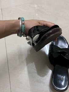 Black Patent Leather Slides