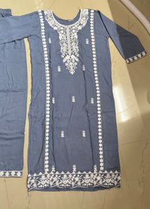 Elegant Gray Embroidered Kurti Set