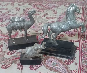Combo Of Vintage Silver Metal Animal Figurines Set
