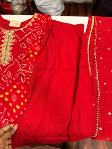 Bandhej Red Embroidered Kurta Set