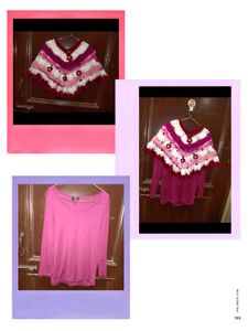 Combo Of Top And Handknitted Poncho