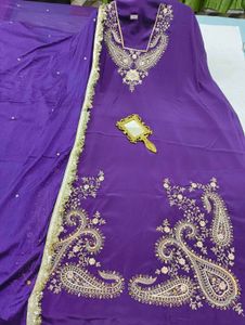 Purple Embroidered Punjabi Suit With Bottom Work