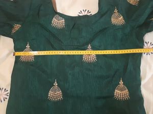 Dark Green Kurta With Golden Jumka Design