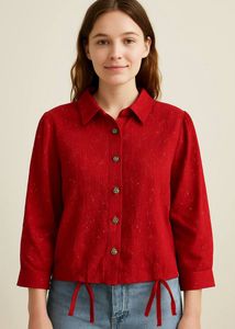 Green Print Tie-Waist Shirt