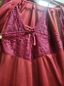 Red Satin Lace Lingerie Set