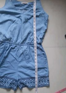 Denim Romper/ Jumpsuit with Embroidered Detail