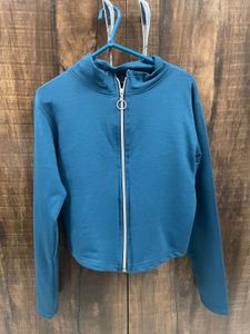 Teal Zip-Up Ribbed Long Sleeve Top And Trouser
