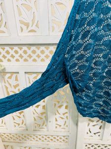 Teal Crochet Shrug A