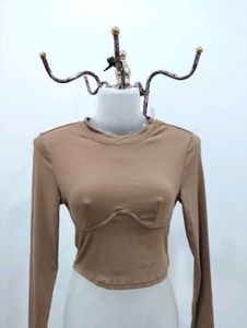 Tan Long Sleeve Crop Top