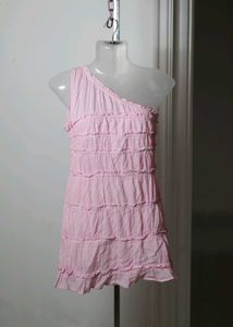 Pink Ruffle One-Shoulder Dress
