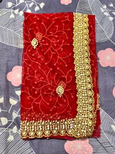 Red Embroidered Saree with Blouse