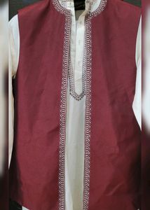 Men Three Piece Kurta Pyjama Jacket Party Wear Set