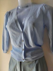 Light Blue Puff Sleeve Cardigan