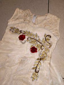 Creamy Gown With Floral Red Flowers Patterns