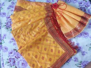 Yellow Bandhani Saree with Red Border❤‍🔥💛❤