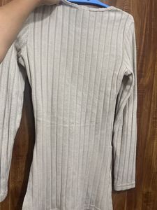 Ribbed Long Sleeve Beige Top