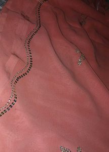 Embroidered Peach Saree