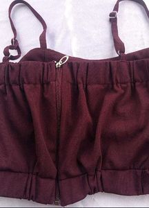 Burgundy Tie-Waist Crop Top