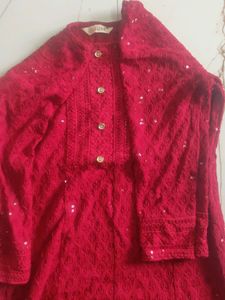 MAROON CHIKANKARI CAMBRIC COTTON GOWN