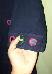 Navy Mirror Hand Work Kurti