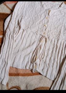 Vintage Cream Knit Tie-Front Cardigan