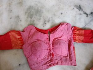 Red White  and Pink Saree Blouse