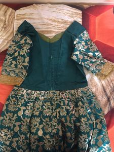 Green &amp; Gold Floral Anarkali Dress