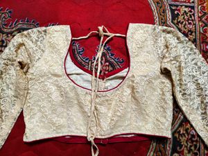 Lace Blouse with Red Piping