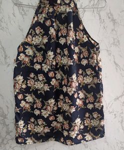 Halter Neck Floral Print Blue Top