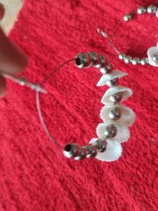 Set Of 2:- Shell Beaded &amp; Golden Stone Earrings