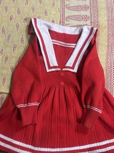 Adorable Red Sailor Dress Woolen