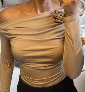 One Shoulder Full Sleeve Beige Bodysuit