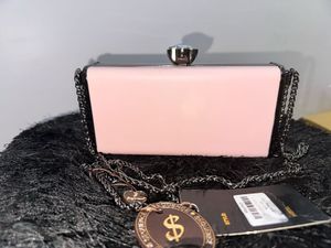 Pink Box Clutch with Diamond Knob & Chain Strap