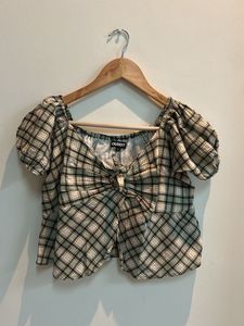 Plaid Puff Sleeve Top