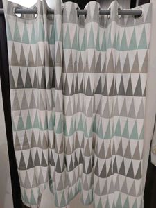Geometric Print White Curtains