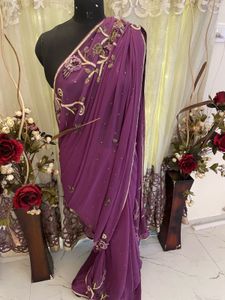 Elegant Purple Embroidered Saree