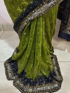 Net Saare With Zari Embroidery And Sitira Work