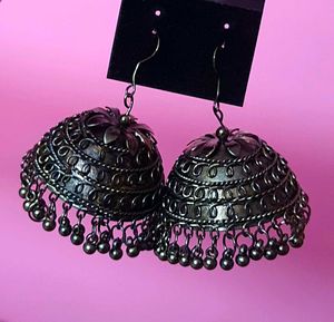 Black Oxidized Big Jhumka Earrings