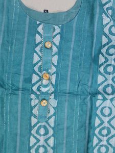 Teal Printed Kurti With Dupatta