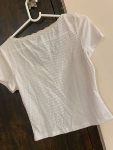 White Lace Trim Crop Top