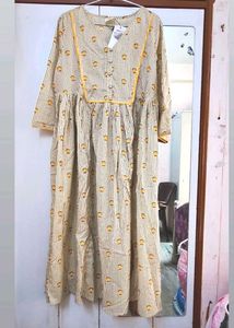 JANASYA Beige And Yellow With Crochet Detld Kurta