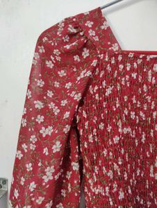 Floral Smocked Red Top