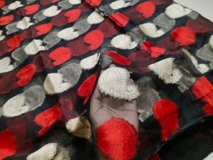 Organza Black &amp; Red Polka Dot Saree
