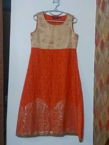 Dark Peach Coloured Kurta With Long Shrug