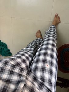 Black &amp; White Plaid Wide Leg Pants